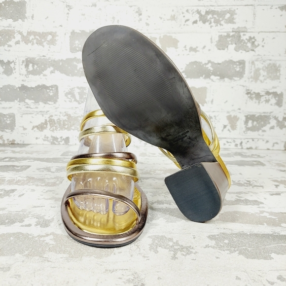 New Farm Rio  Block Heel Slide Gold Silver Strappy Sandal D1014 - Picture 9 of 13